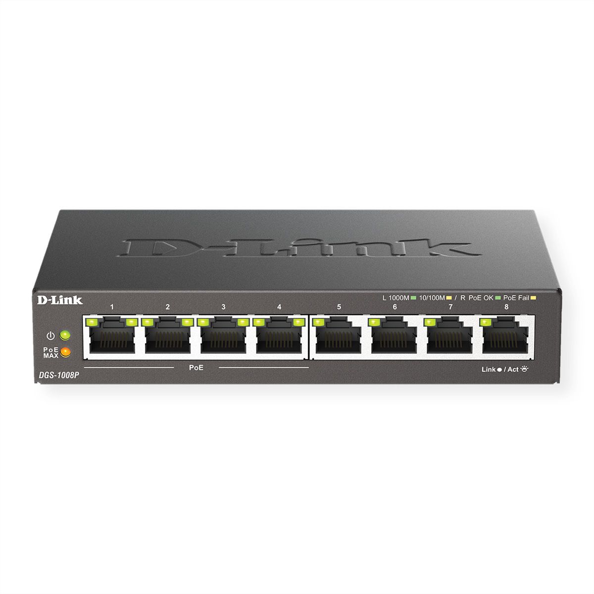 D-Link DGS-1008P 8-Port PoE Gigabit Desktop Switch - Switch - 8 ports