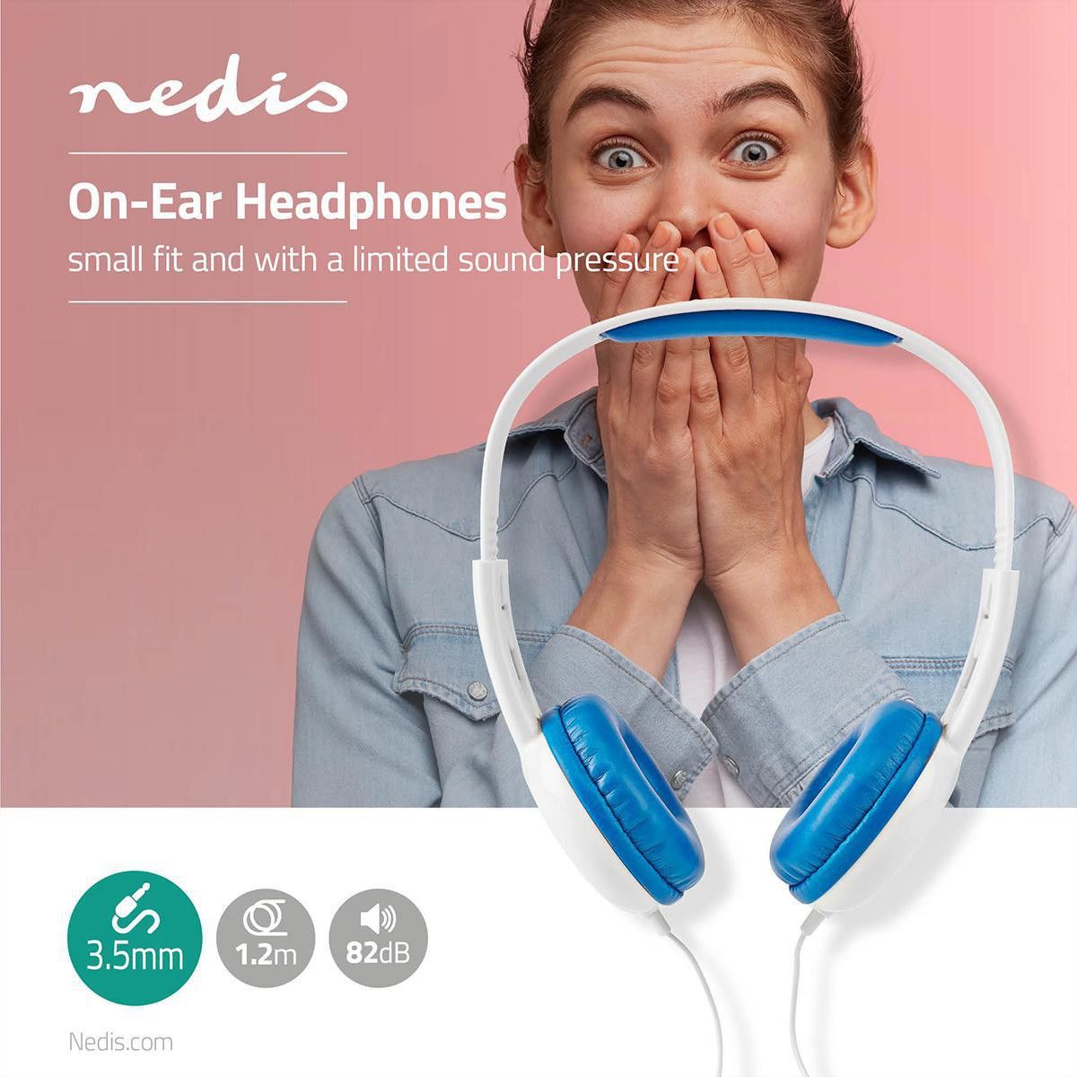 Nedis On-Ear-Kopfhörer mit Kabel, 3.5 mm /Kabellänge: 1.20 m / 82 Db/ Blau