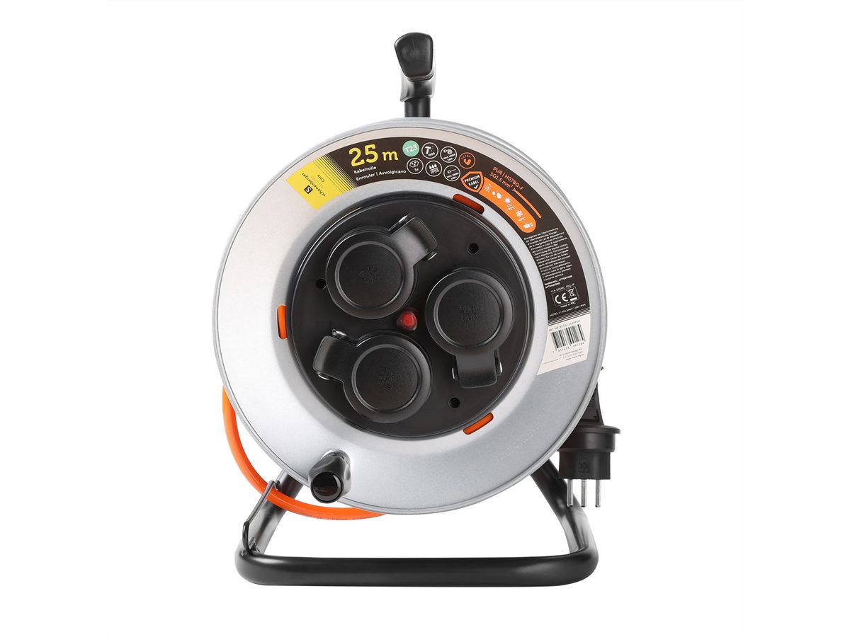 Kabelrolle Metall 3xT13, EPR-PUR H07BQ-F 3G1.5mm2,25m,IK09, orange