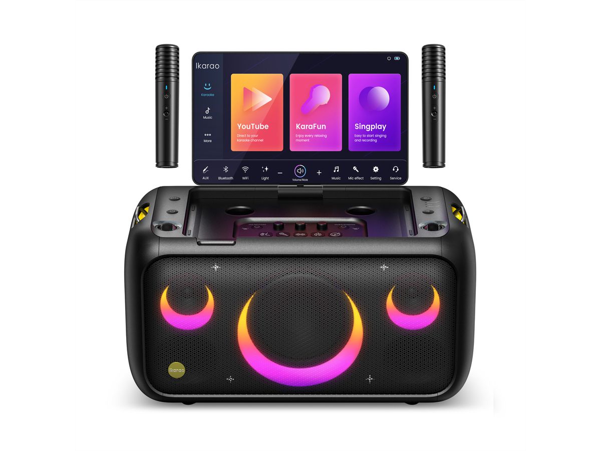 **DEMO** Ikarao Karaokebox Break X1 13" Screen , 2 Mikrofone, 800W max, BT/AUX/USB/SD