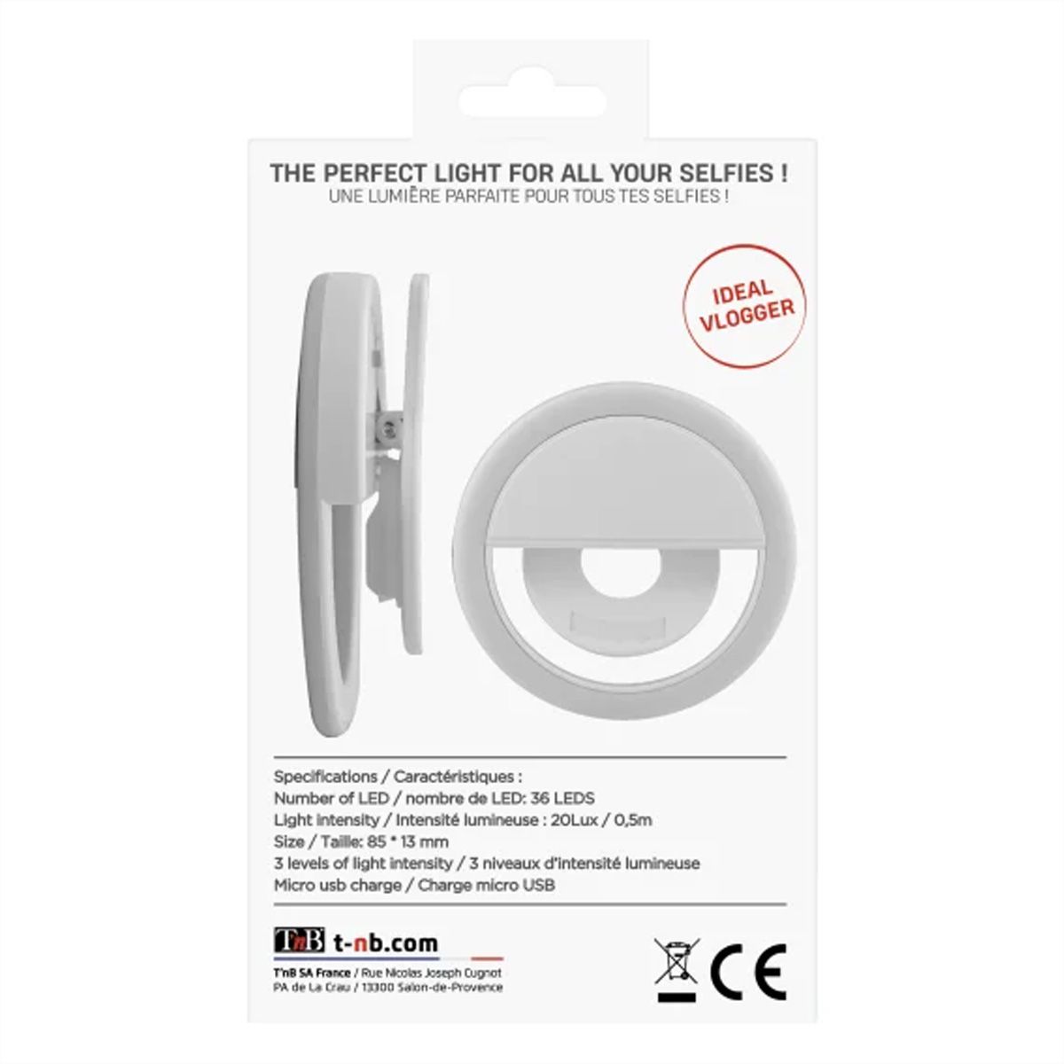 T'nB Influence LED Ring Clip für Smartphone, 6500K,125 mAh Akku