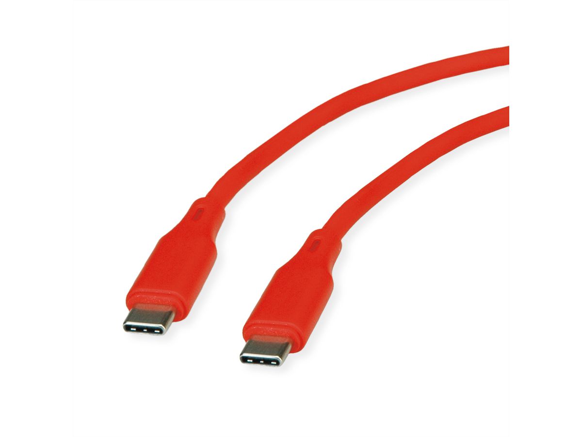 ROLINE USB 2.0 Kabel, Typ C-C, ST/ST, Silikon, 60W, rot, 1 m