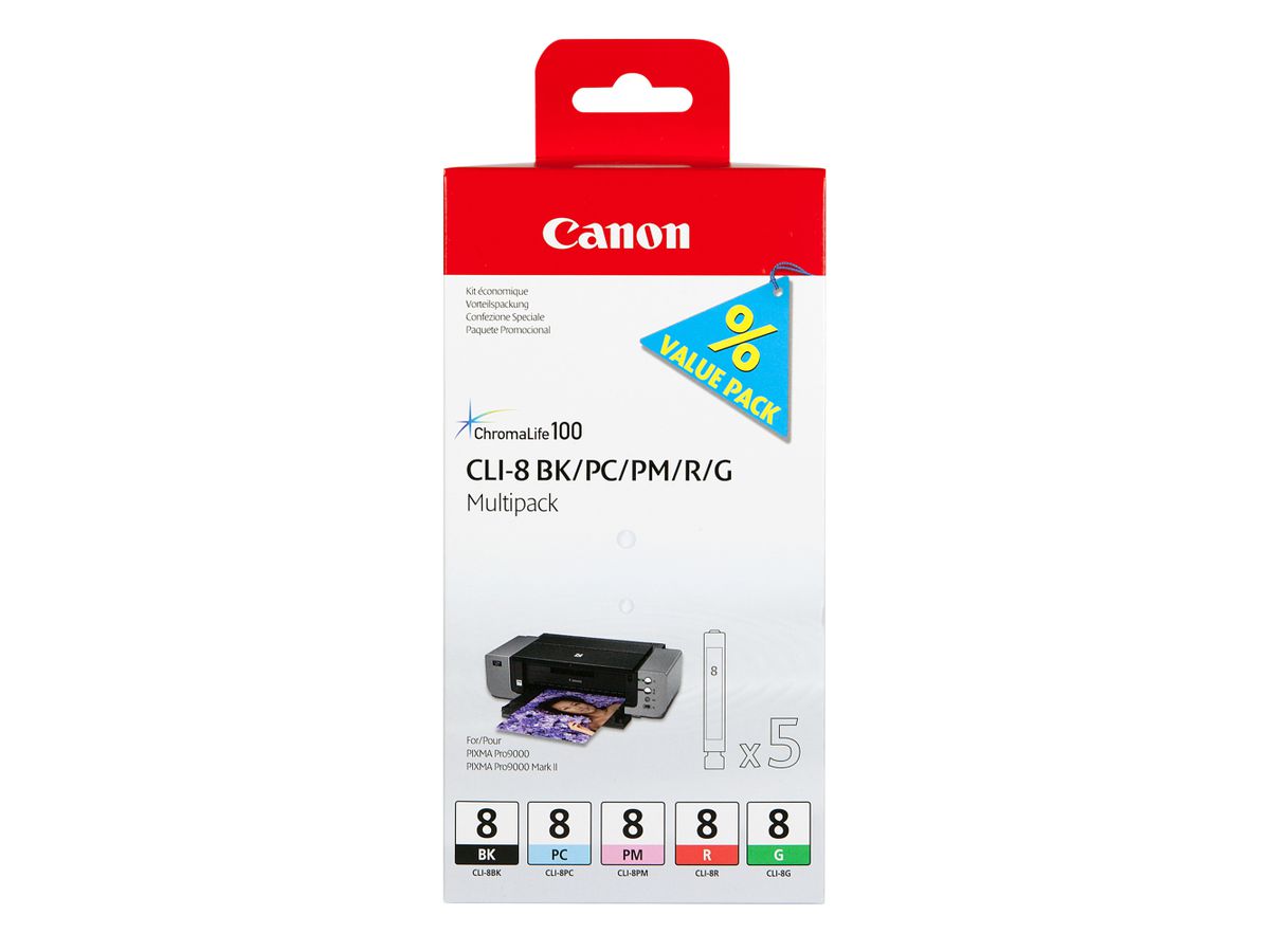 Canon Multipack de 5 cartouches d'encre CLI-8 BK/PC/PM/R/G