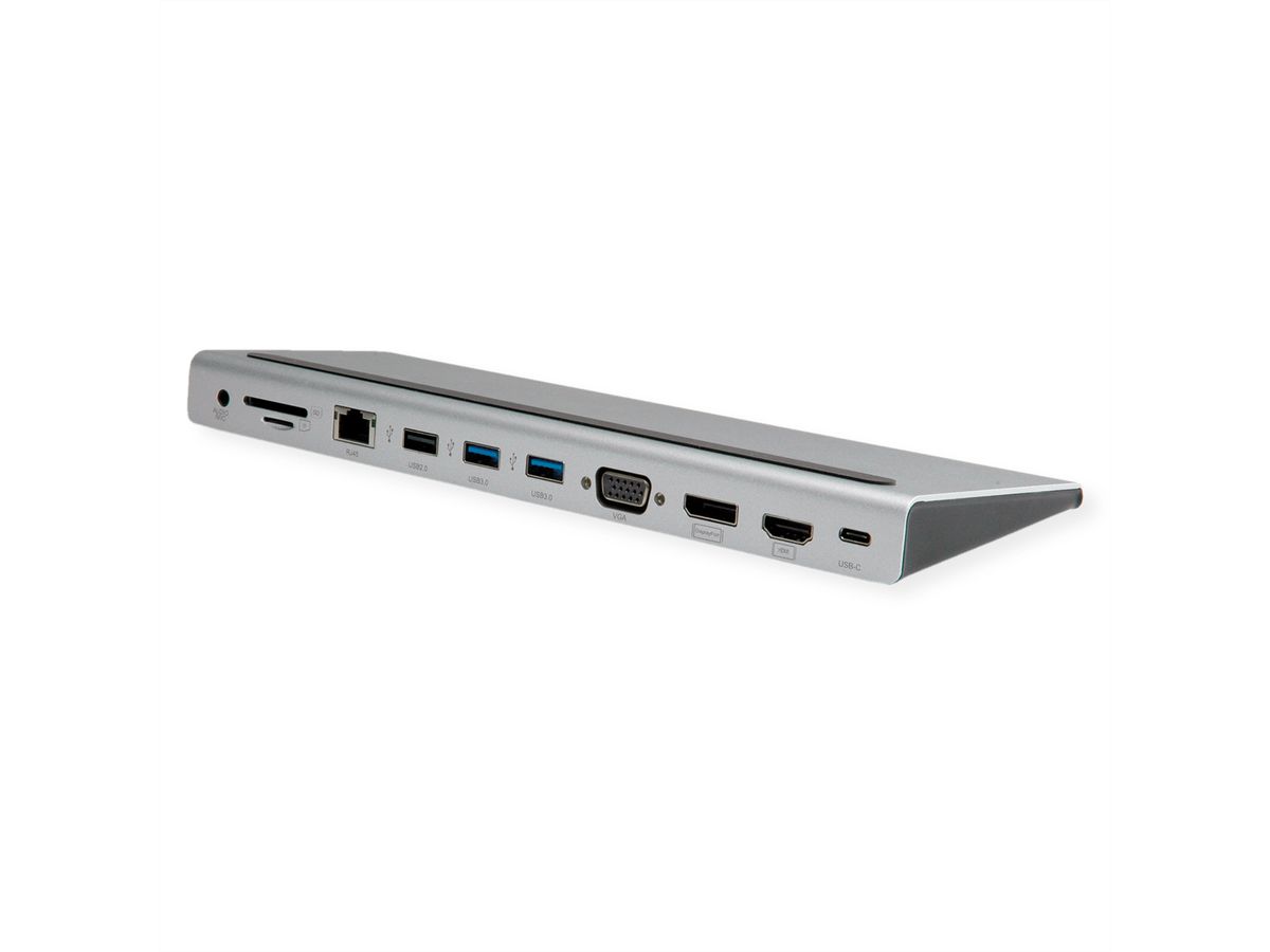 VALUE USB 3.2 Gen 2 Typ C Multiport Docking Station, 4K HDMI/DP, VGA, USB, Card Reader, PD, LAN, Audio