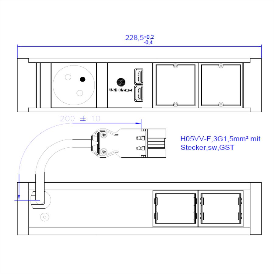 BACHMANN VENID 1xUTE 1xUSB Charger 2xCM 0,2m GST18