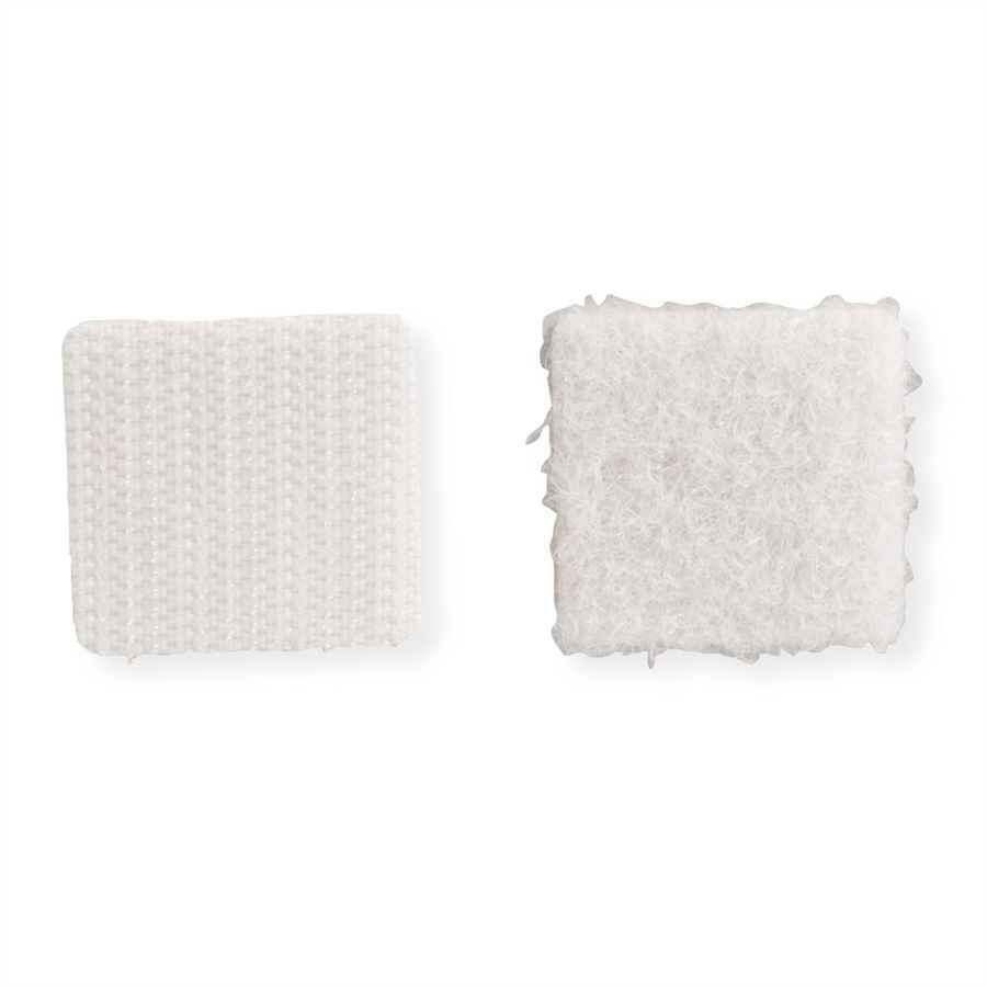 VELCRO® Boutons carrés 25x25mm x 24 blncs, crochets & velours autocollants