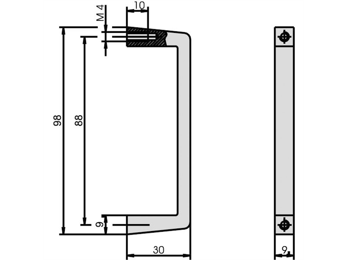 Poignée avant SCHROFF, largeur 9 mm, hauteur 98 mm