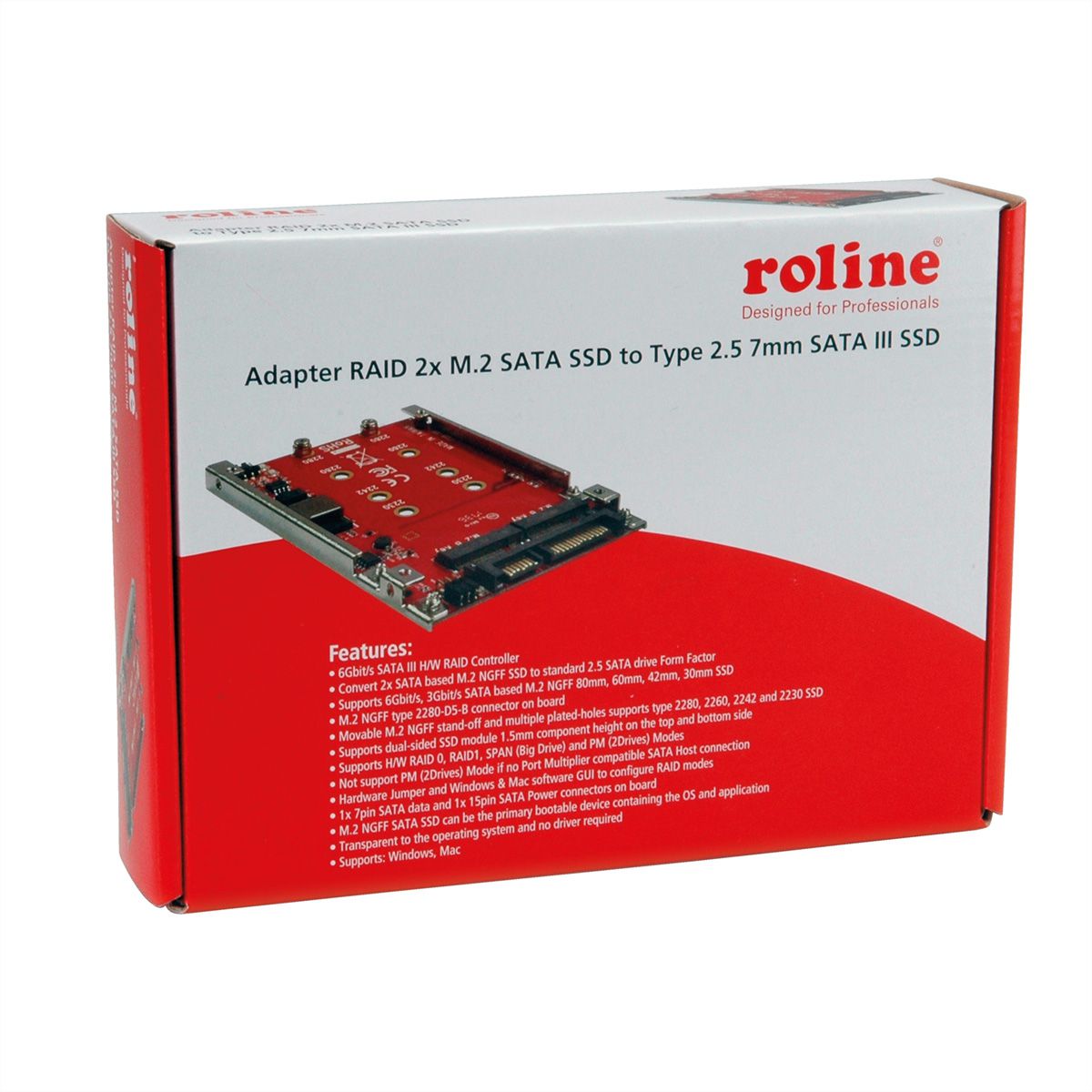 ROLINE M.2 zu SATA III SSD H/W Adapter, 2x M.2 NGFF SSD, Boot- und RAID-fähig