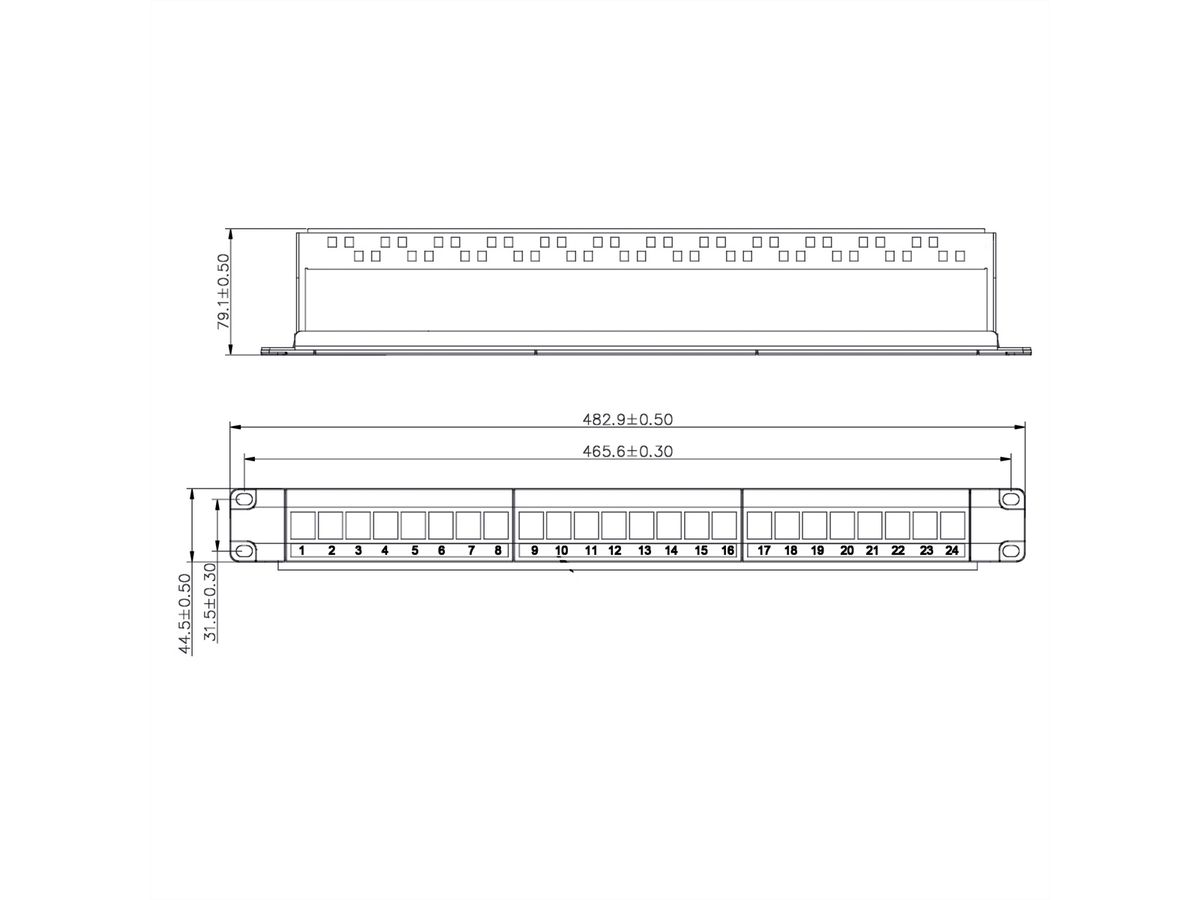 VALUE 19"-Keystone-Modulträger, 24 Ports, 1HE, 3-teilig, ungeschirmt, schwarz