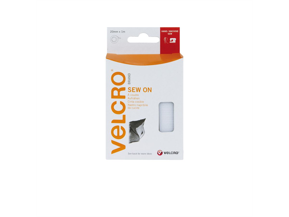 VELCRO® Crochets & velours 20mmx1m blanc, bande à coudre