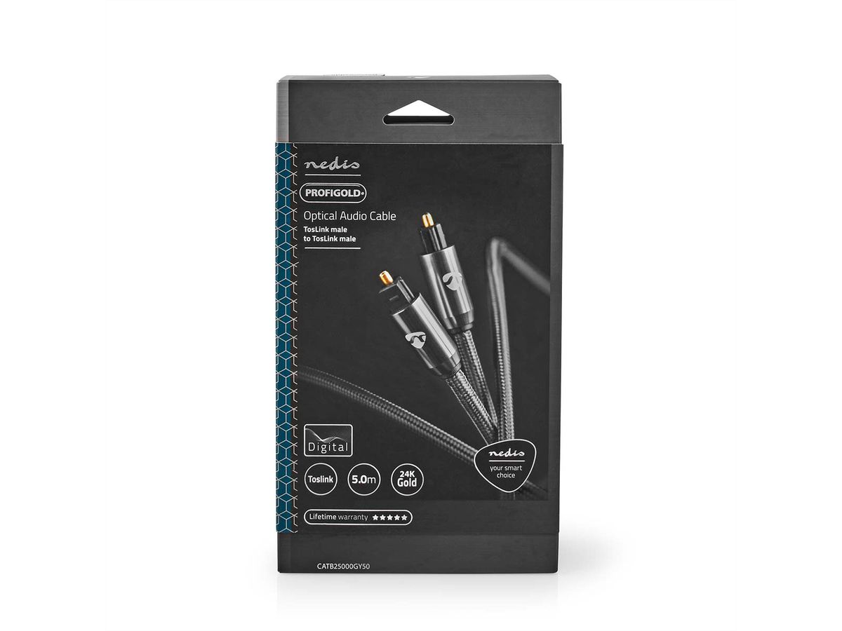 Câble audio optique Nedis, 2x Toslink, ST/ST, gris, 5 m