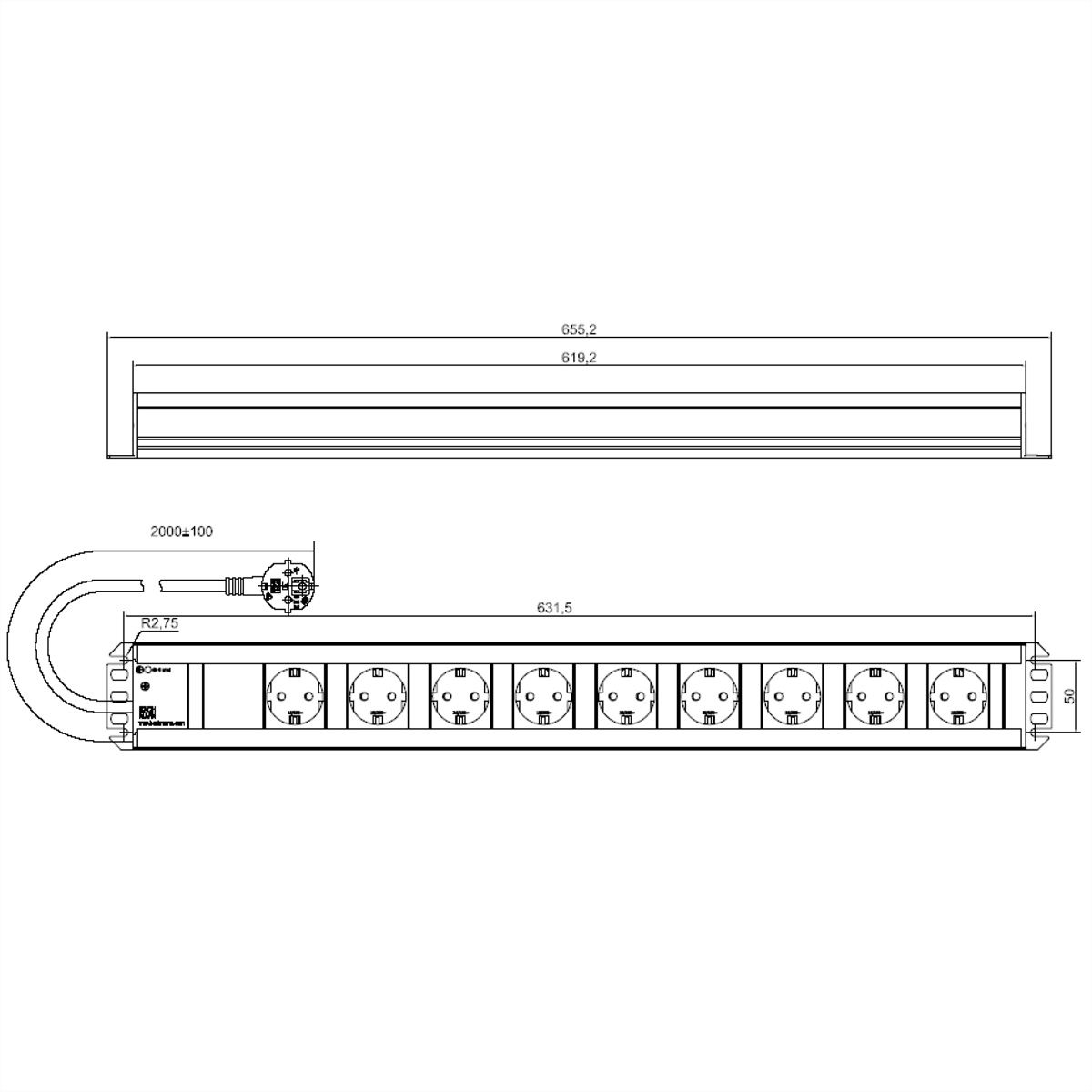 BACHMANN Multiprise 9x contact de protection, 2 m