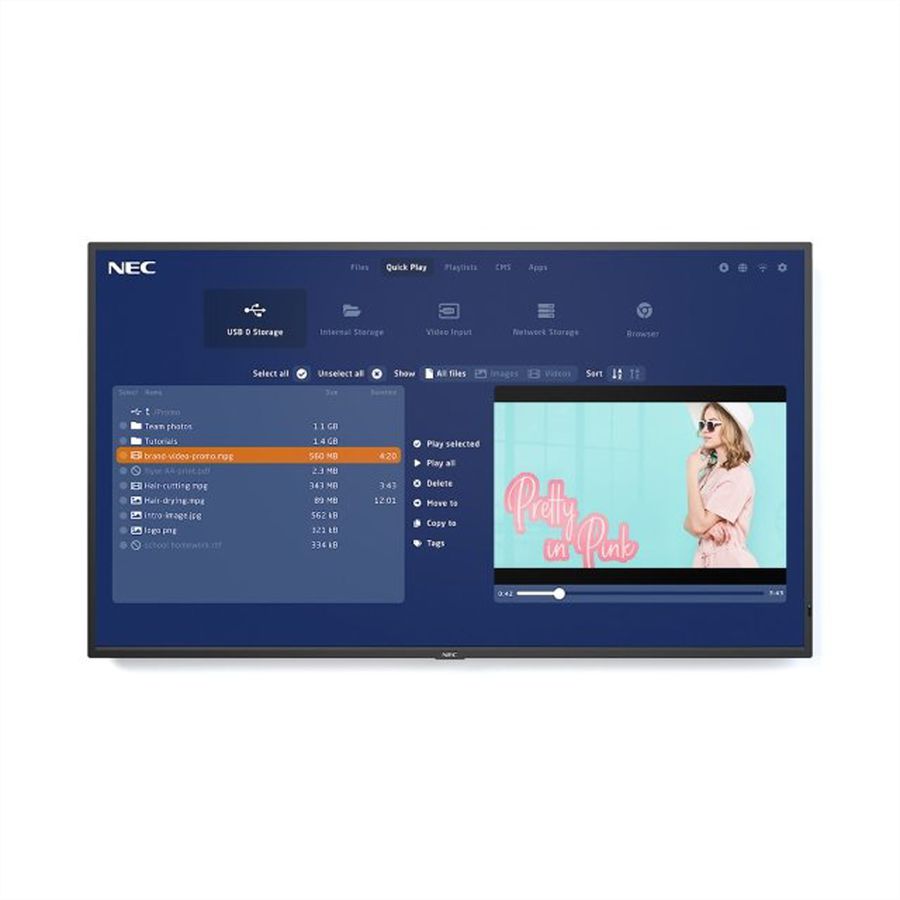 NEC Signage Display MultiSync M431MPi4, 43", UHD, 24/7, 500cd/m², raspberry Pi4
