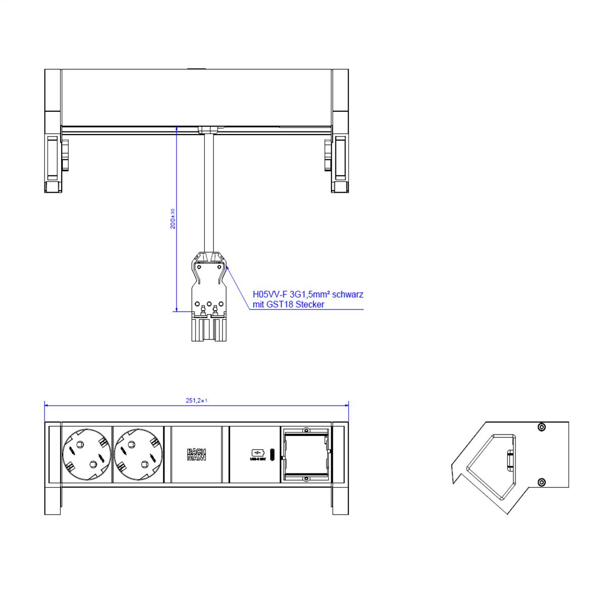 BACHMANN DESK2 2x contact de protection USB C