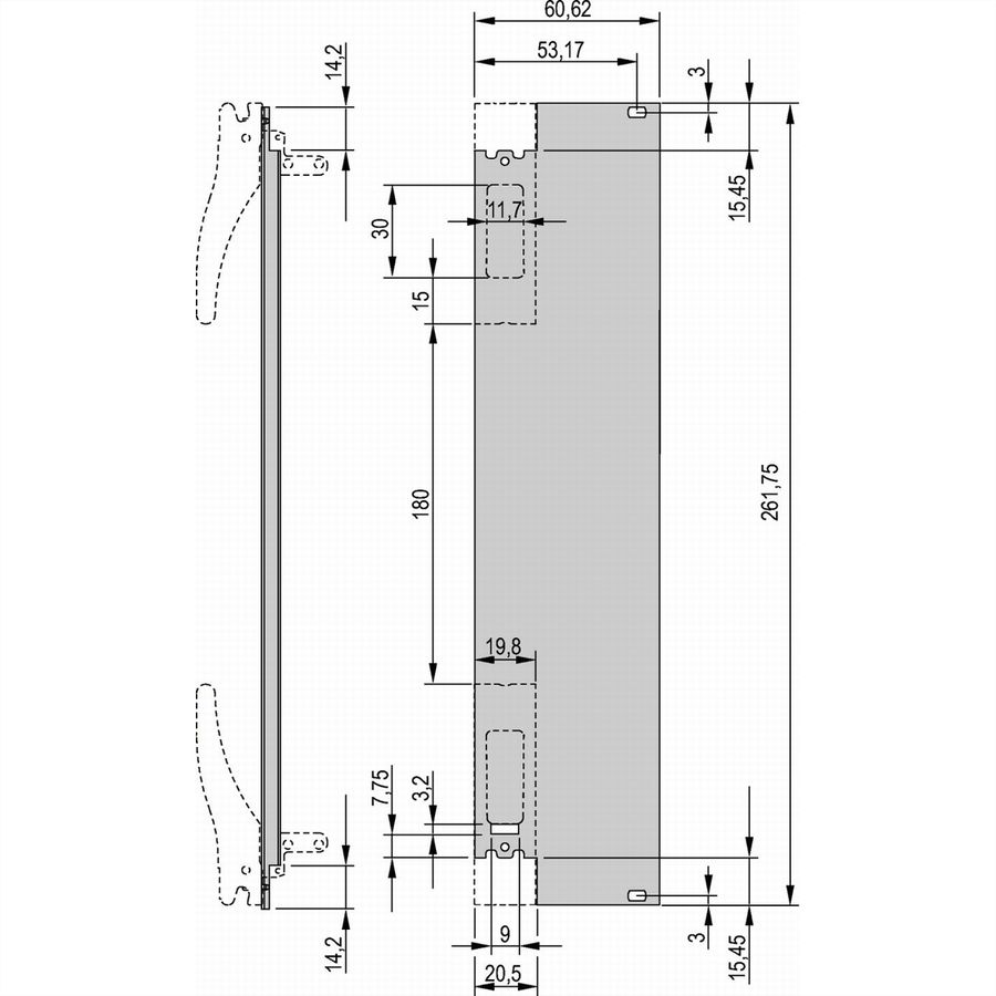 SCHROFF Plug-In Unit Face avant en U pour poignée XL, 6 U, 12 CV, 2,5 mm, alu, face vue anodisée, face d'appui conductrice