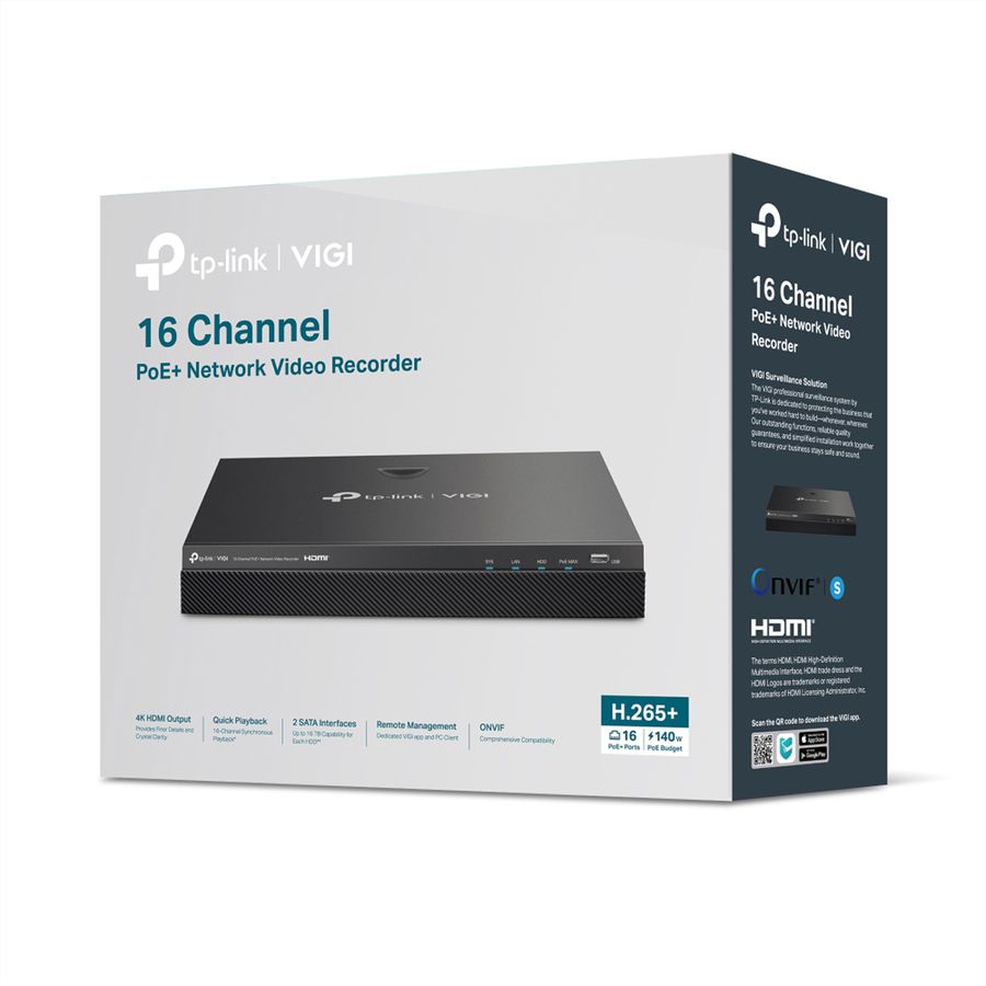 TP-Link VIGI NVR2016H-16MP NVR Enregistreur vidéo en réseau 16-CH, 16x PoE