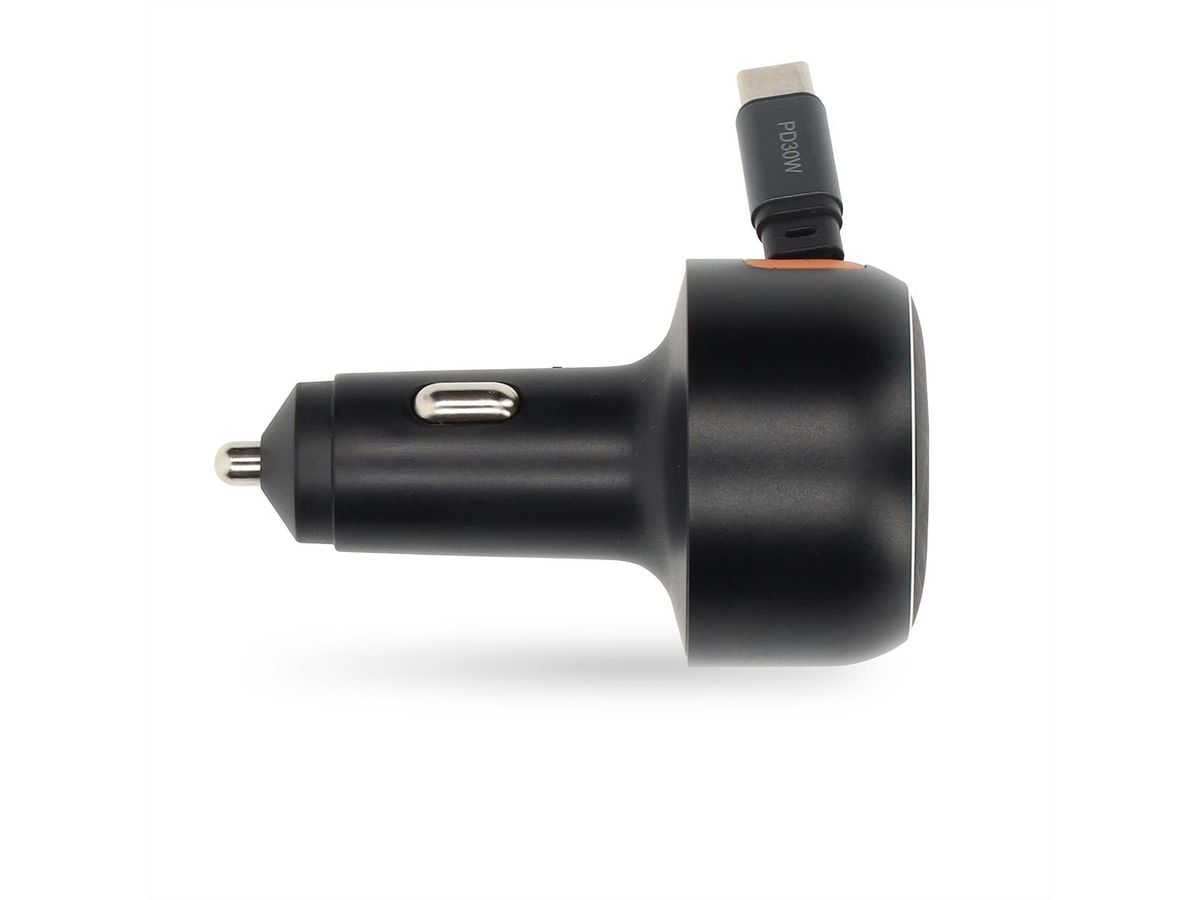 Nedis Auto-Ladegerät – 30 W mit aufrollbarem USB-C-Kabel, car charger 30W - Dunkel Grau