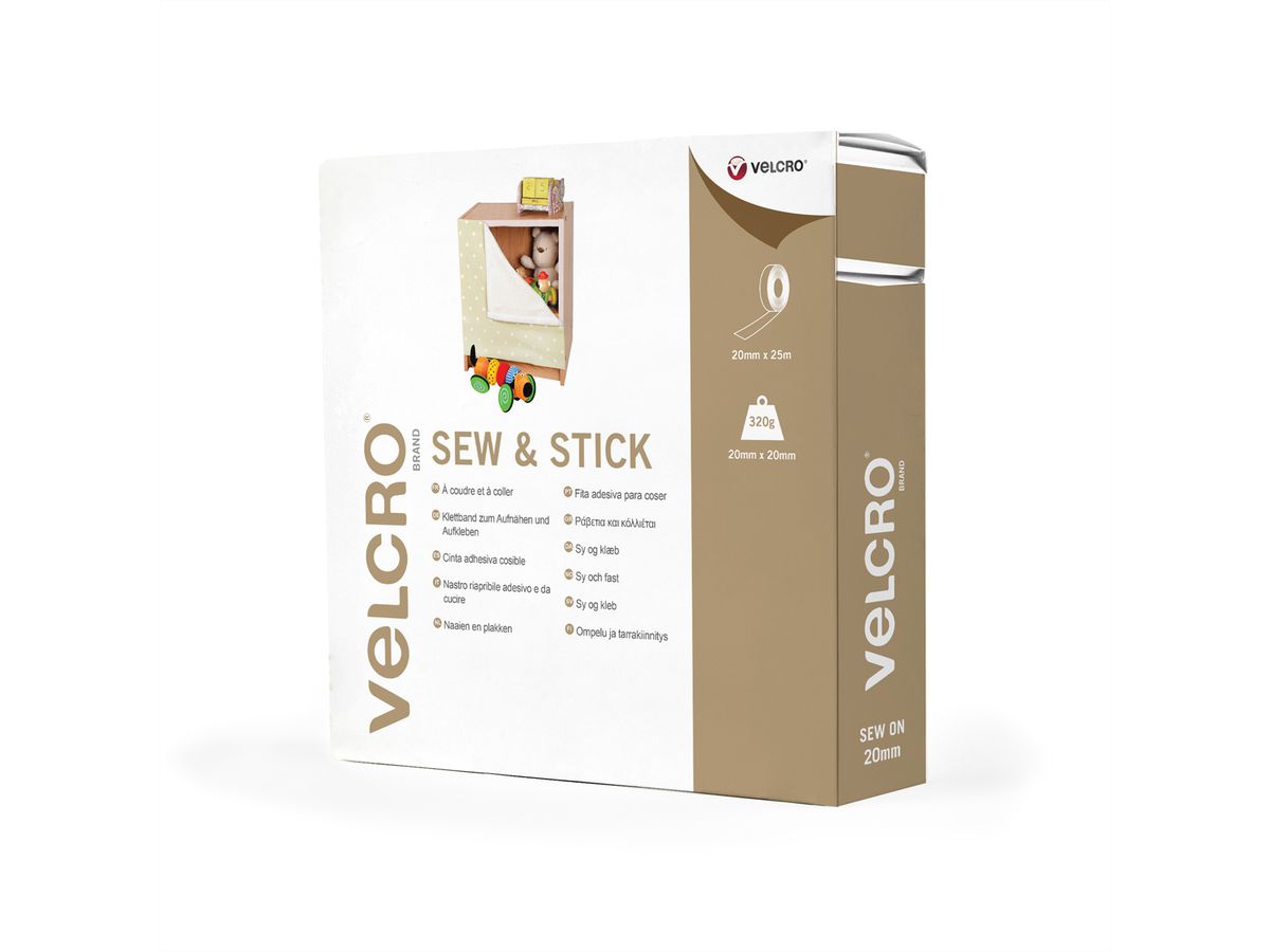 VELCRO® Klettband zum Aufnähen & Aufkleben Haken & Flausch 20mm x 25m Weiß