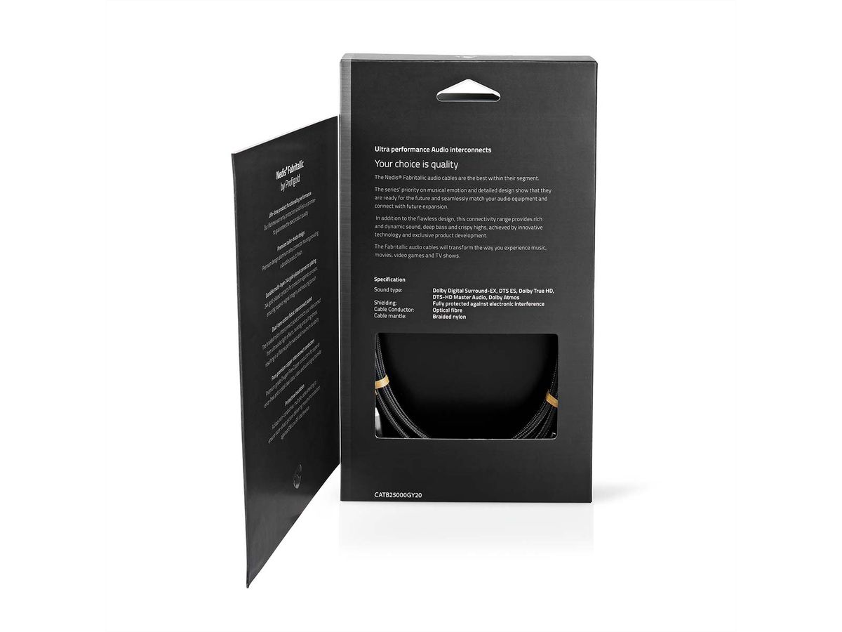 Câble audio optique Nedis, 2x Toslink, ST/ST, gris, 2 m