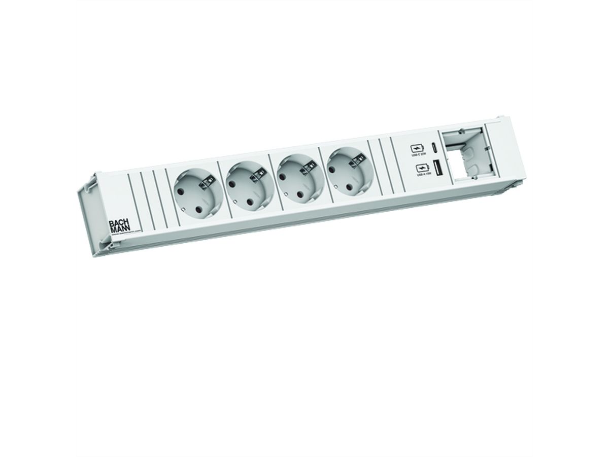 BACHMANN CONI 4xCEE7/3 1xUSB A/C 22W 1xCM 0,2m GST18 RAL9010