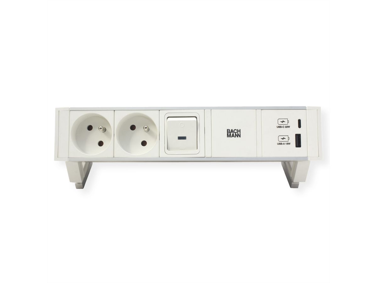 BACHMANN DESK2 ALU WHITE 2xUTE 1xUSB A/C 22W 1xSchalter 0,2m
