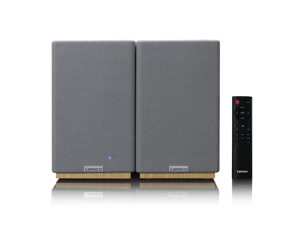 Lenco Aktiv Lautsprecher, 2x40W, Wood,, BT, opt.In, USB, AUX, SUB-Out, IR-FB.