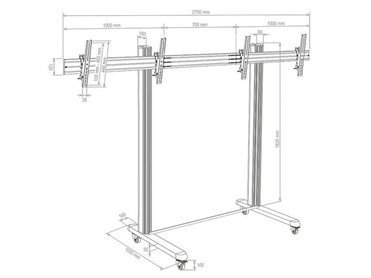 **DEMO**Hagor BrackIT Stand Dual XL, système de support mobile pour 2 écrans "side-by-side"., noir