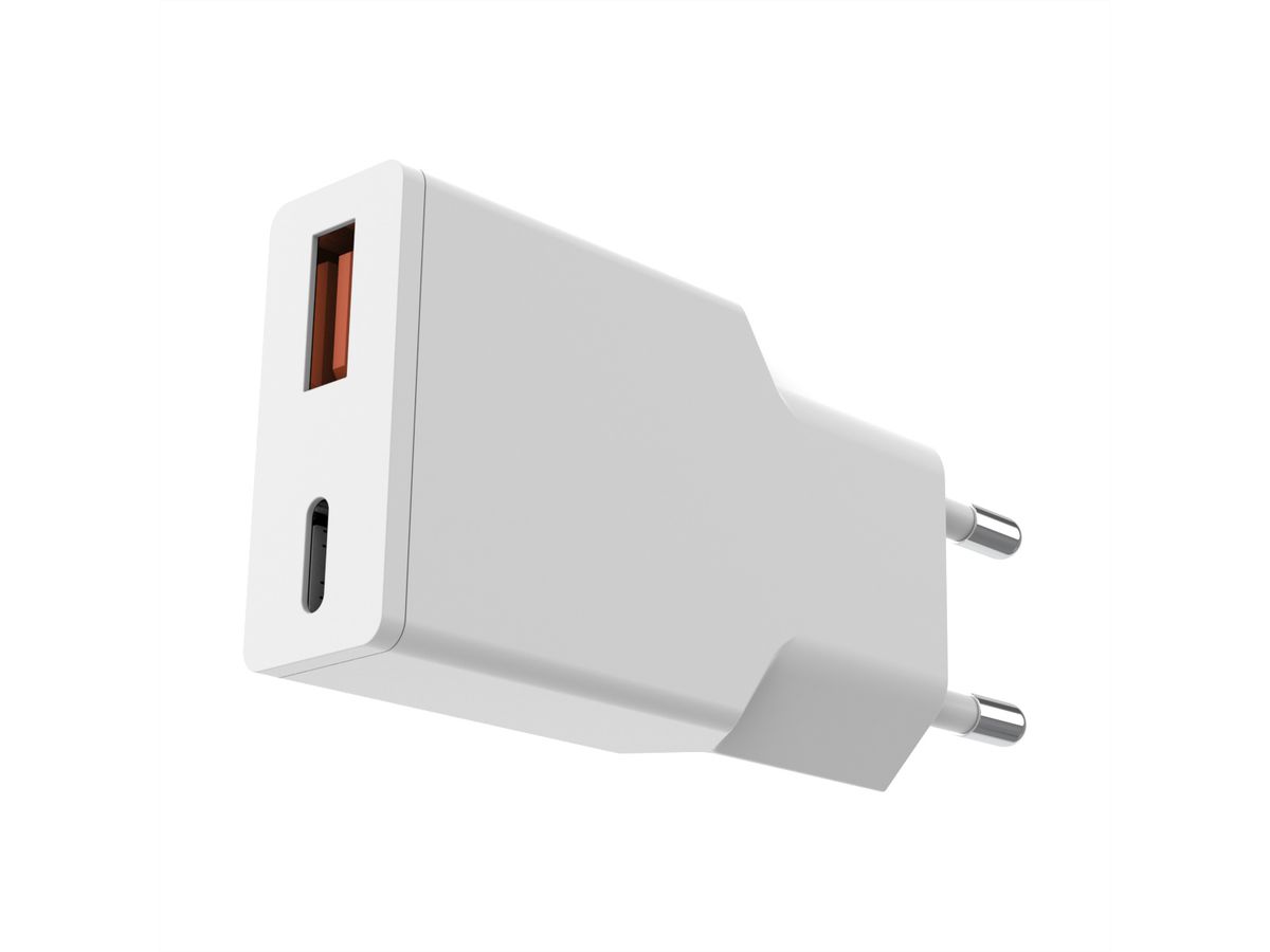 VALUE USB Charger mit Euro-Stecker, 2 Ports Typ A+C, 30W