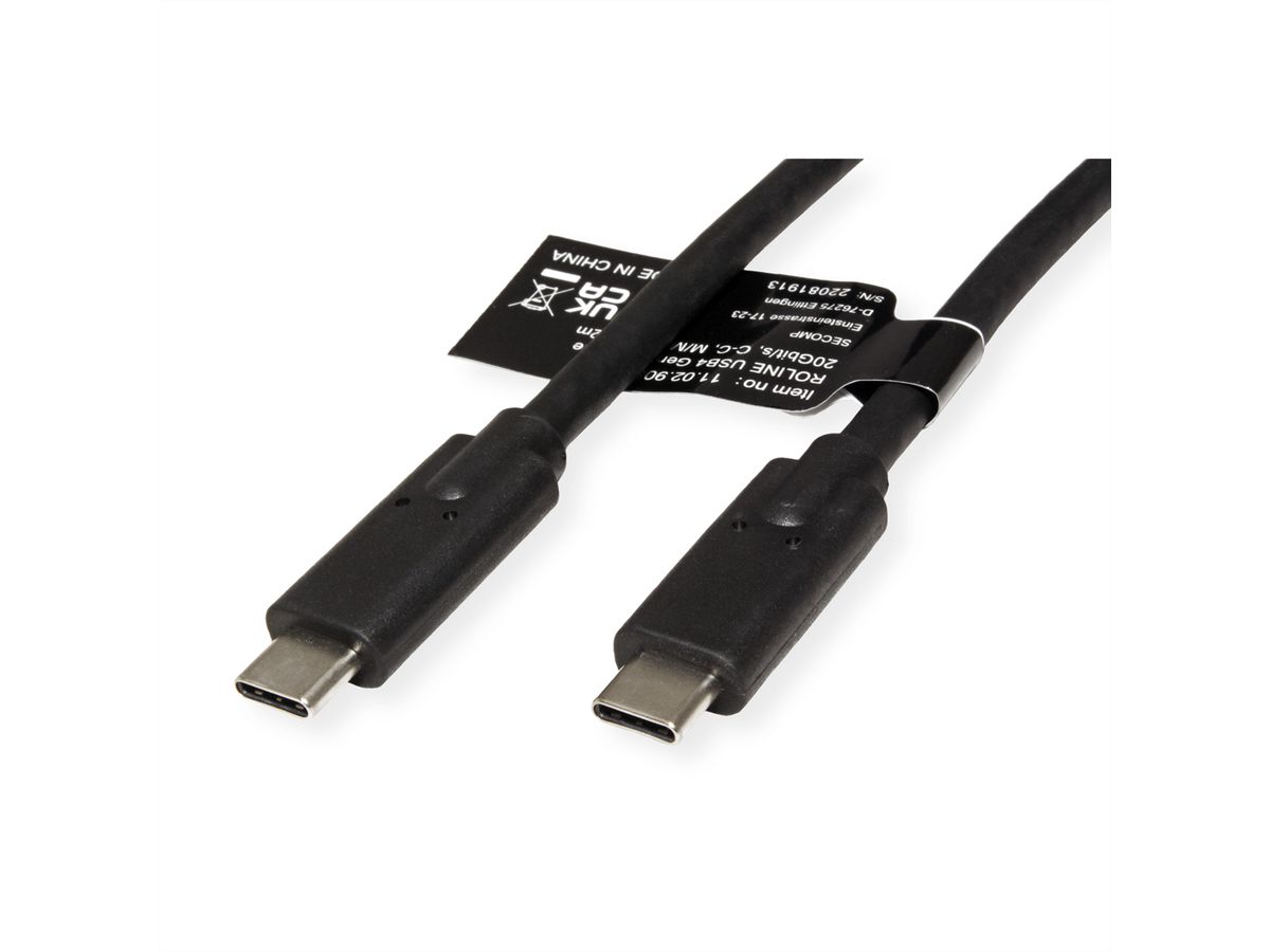 ROLINE USB4 Gen2x2 Kabel, C–C, ST/ST, 20Gbit/s, 100W, schwarz, 2 m
