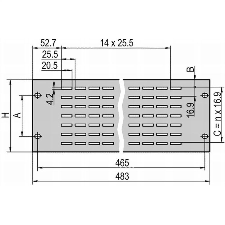 SCHROFF 19"-Belüftungsfrontplatten - BELUEFT.FRONTPL.1HE RAL7035