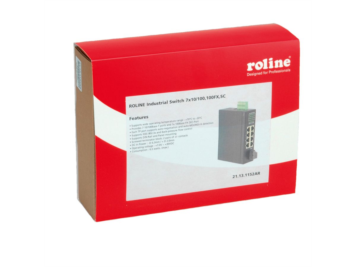 ROLINE Industrie Switch 7x RJ-45, 1x SC, unmanaged