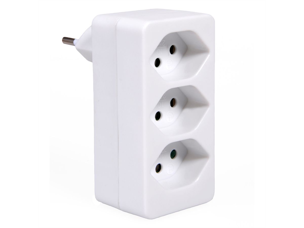 Schönenberger Abzweigstecker, 3xT13, Stecker T12 - 10A, weiss