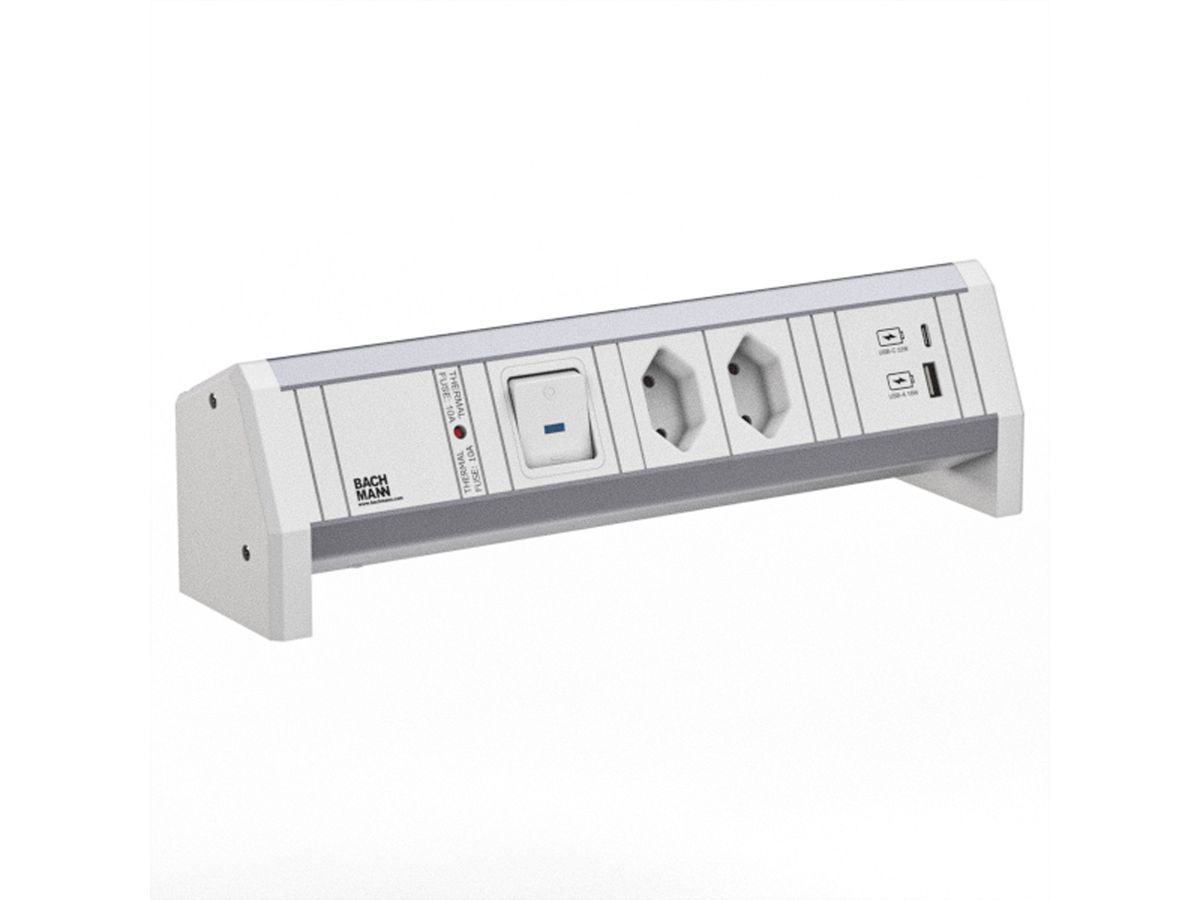 BACHMANN DESK 2xCH 0° 1xUSB A/C 22W 1xSchalter GST18 RAL9010