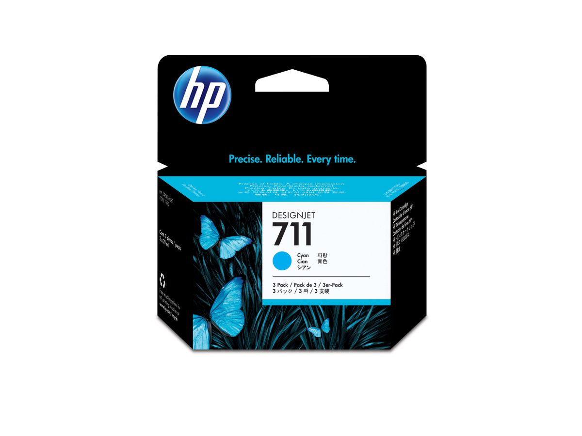 HP 711 pack de 3 cartouches d'encre DesignJet cyan, 29 ml