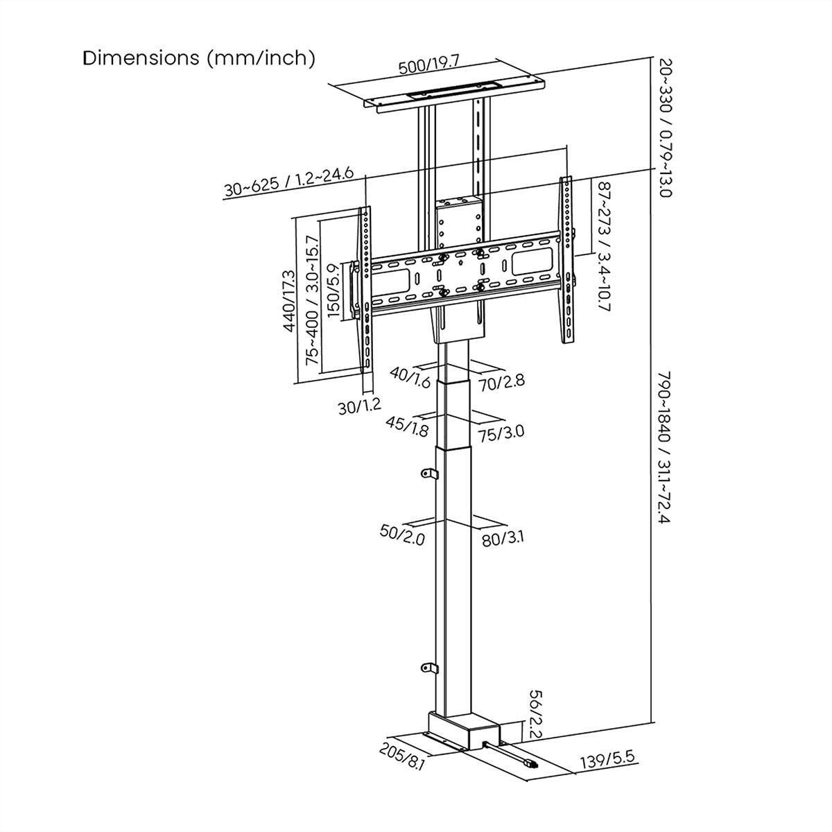 Nedis SmartLife motorisierter TV-Lift 37–80" schwarz, Einbau, 60 kg, 79–184 cm Hub