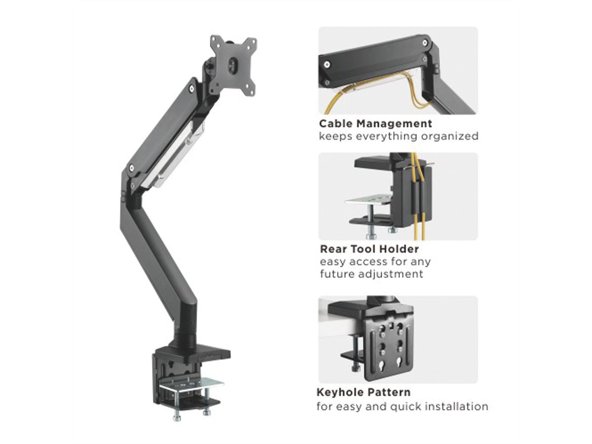 ROLINE Support LCD à gaz, fonction pivot, 5 axes de rotation, max. 15 kg