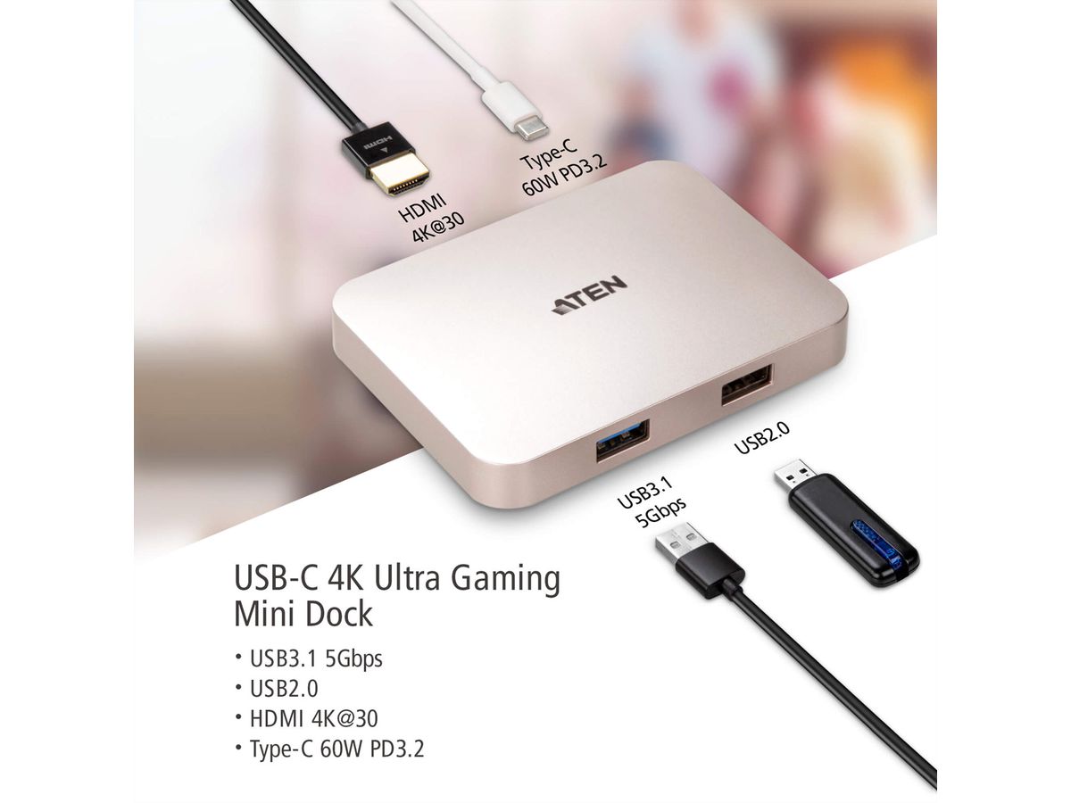 ATEN UH3235 Mini-station USB-C 4K Ultra avec transfert de l’alimentation