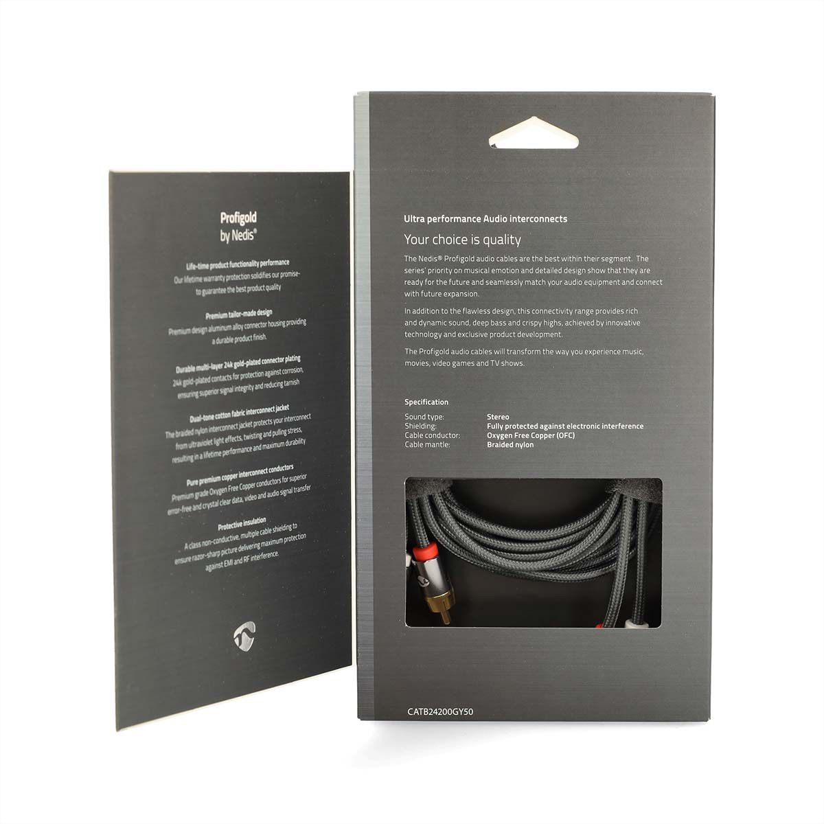 Câble audio stéréo Nedis, 2x RCA, ST/ST, gris, 5 m