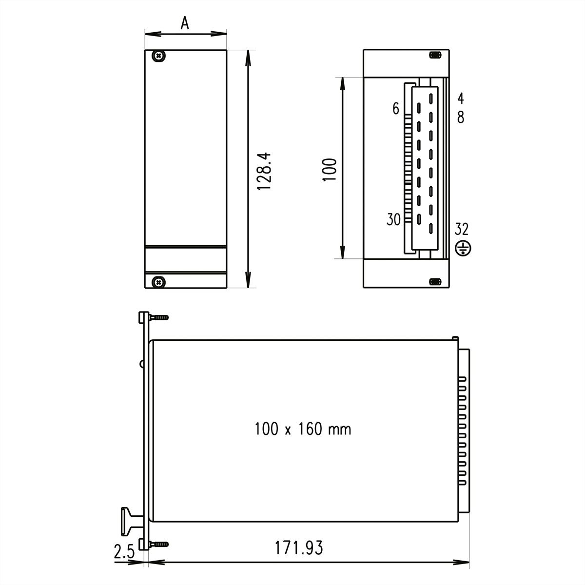 SCHROFF PSU Face avant pour Coolpower 100, Triple, 3 U, 6 HP, blindé, 2.5 mm, Al