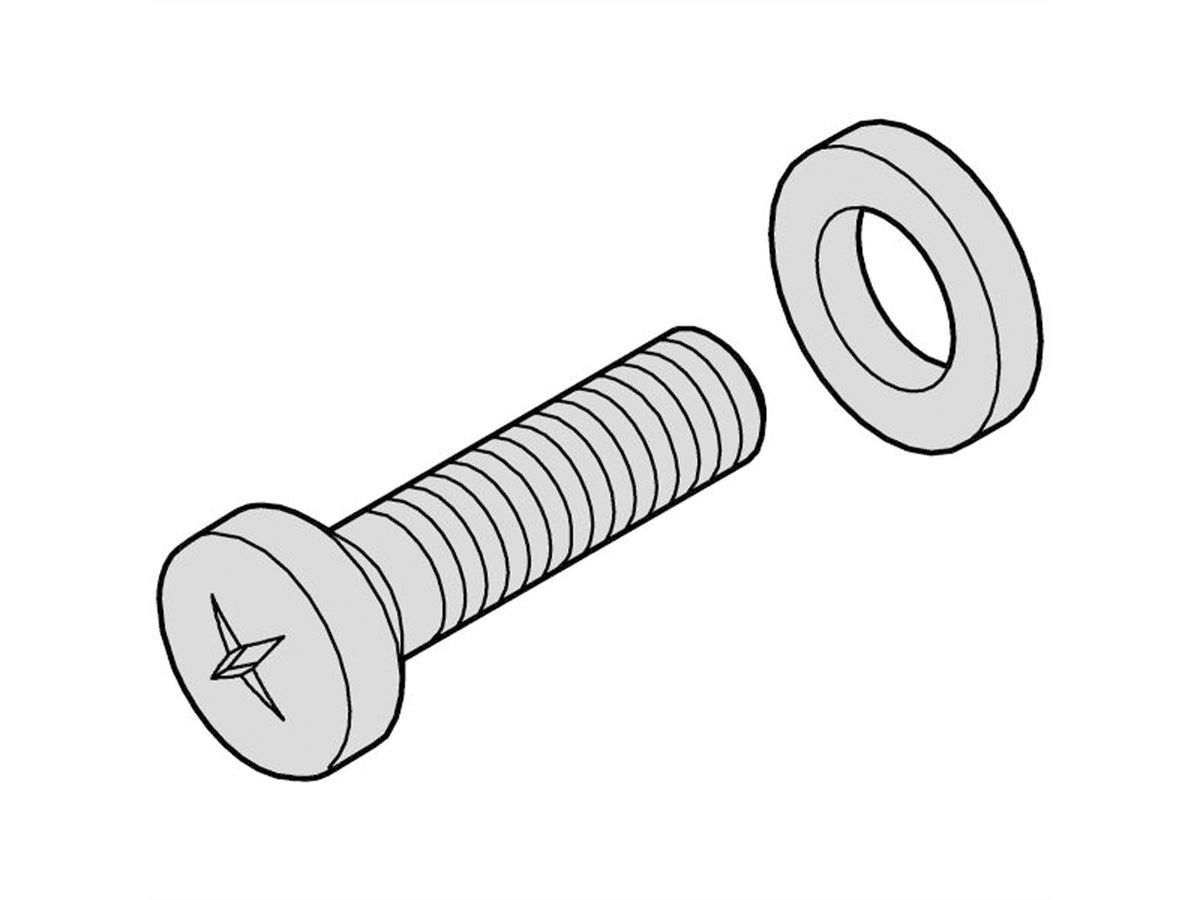 Vis à tête cylindrique SCHROFF, empreinte transversale M2,5x12, acier nickelé + rondelle de sécurité (PA)