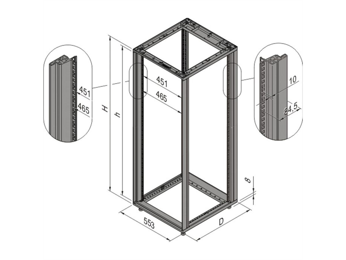 Cadre d'armoire Novastar SCHROFF, Heavy-Duty, 16 U 553W 800D