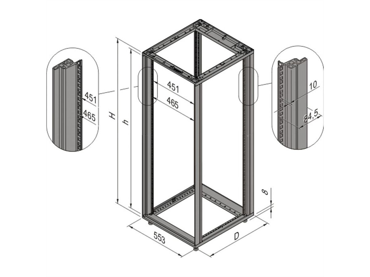 Cadre d'armoire Novastar SCHROFF, Heavy-Duty, 38 U 553W 600D