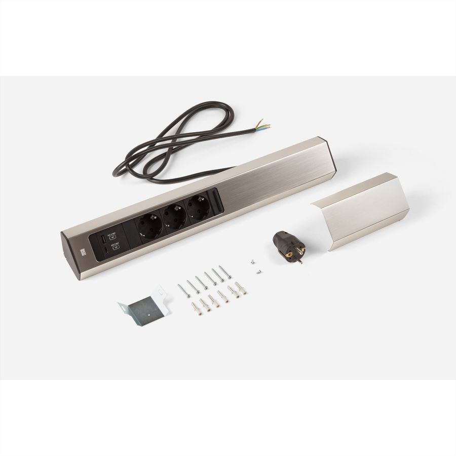 BACHMANN CASIA 2 3xCEE7/3 1xUSB A/C 22W 2,0m AEH aspect inox