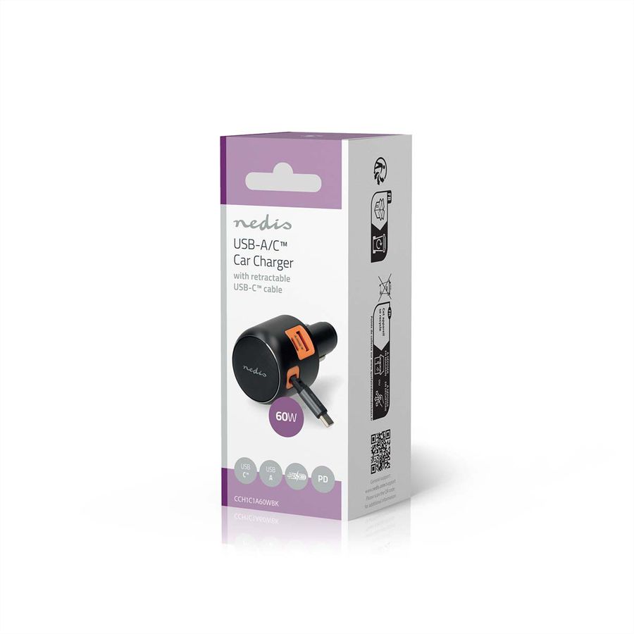 Nedis KFZ Schnellladegerät 60W mit USB-C & USB-A , car charger 60W - Dunkel Grau