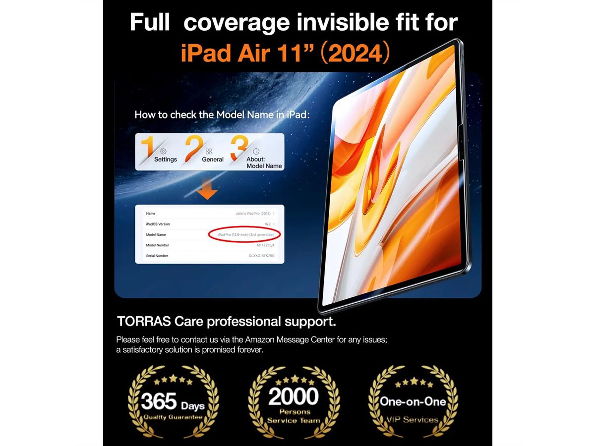 Torras Install Master Displayschutz, iPad Air 11 2024, transparent