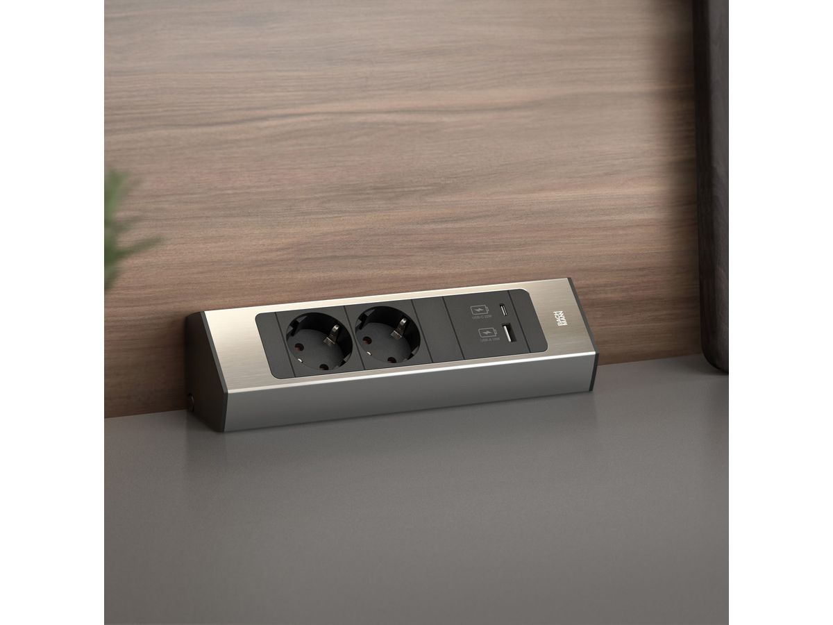 BACHMANN CASIA2 2xCEE7/3 1xUSB A/C 22W 2,0m AEH Edelstahl-Optik