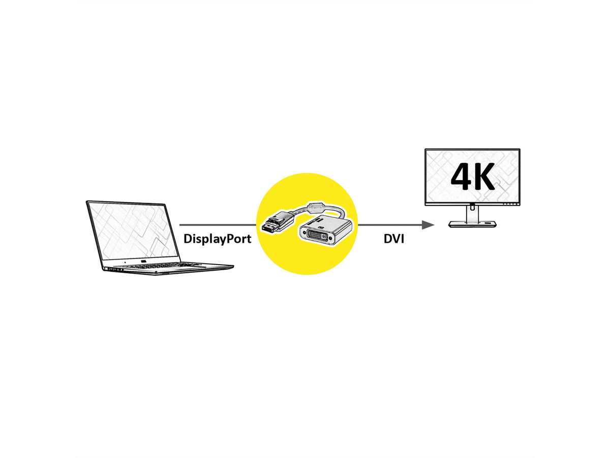 ROLINE GOLD 4K Adaptateur DisplayPort - DVI, DP M-DVI F, Retail Blister