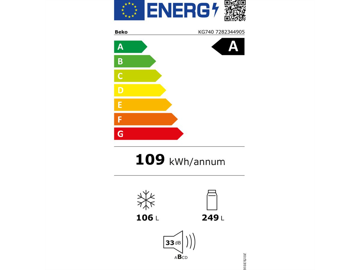 Beko Réfrigérateur-Congélateur KG740, 355L, 203.5cm