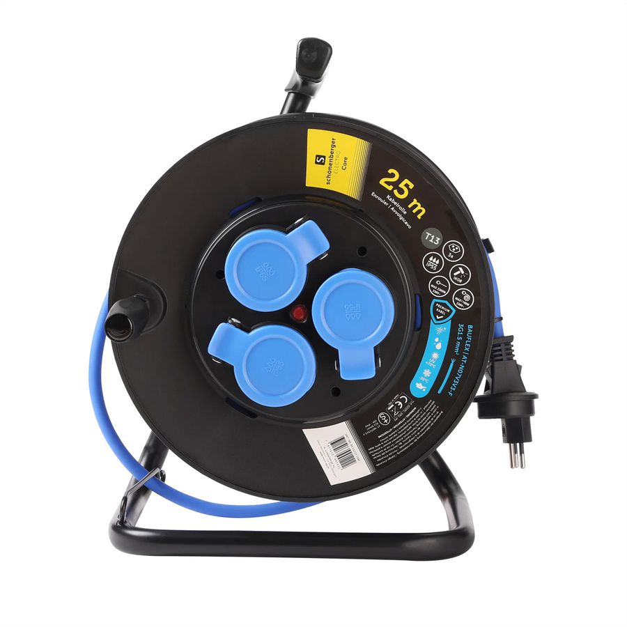 Kabelrolle Kunststoff 3xT13, BAUFLEX,N07V3V3-F 3G1.5mm2,IP55,IK08,25m, blau