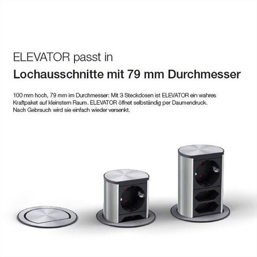 BACHMANN ELEVATOR 1x Schutzkontakt, 1x CAT6, 1x USB 3.0, silberfarben